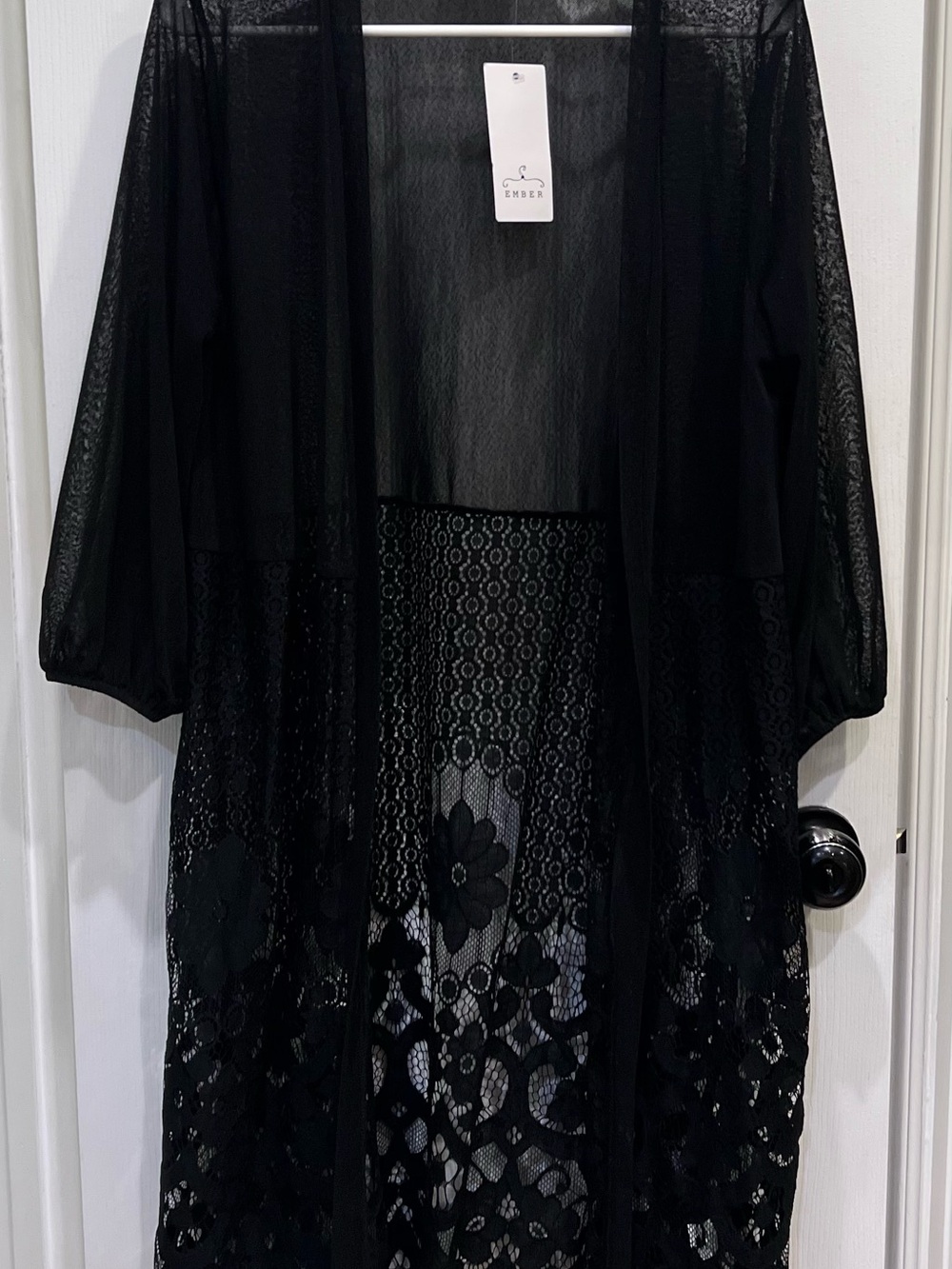 Ember Black Lace Kimono Cardigan - Sheer Open Front Women’s Top